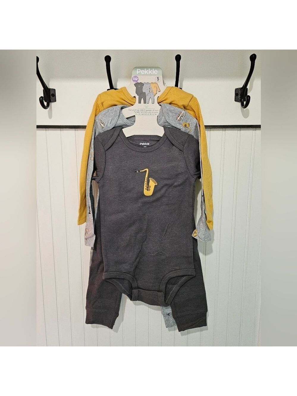 Pekkle Baby Matching Set - Musical Gray and Yellow, New with Tags, Size 24 Month